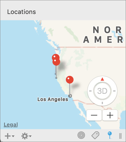 Figure 57: This map has pins for each document with stored geolocation data in the current view.