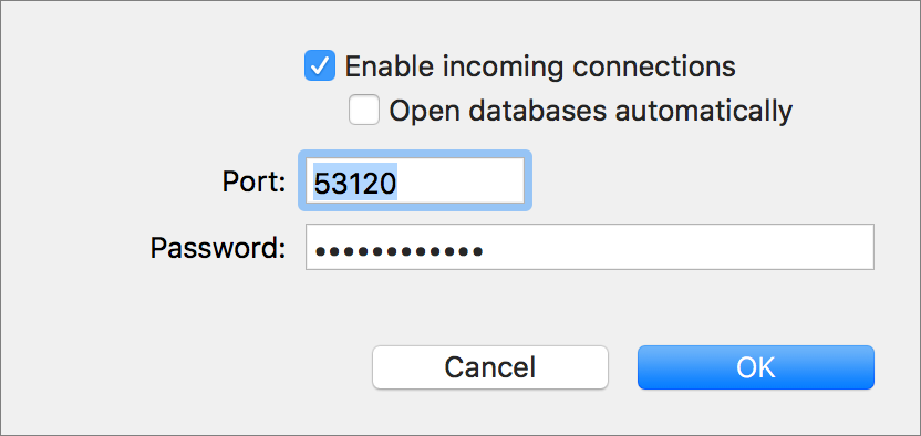 Figure 83: Set up incoming connections in this dialog.