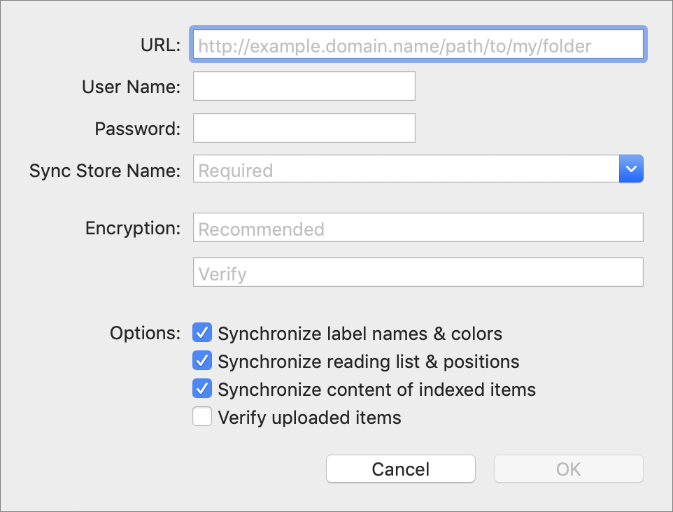 Figure 85: This dialog appears after you select WebDAV in the Locations list. (Other locations display variations on this dialog with fewer controls.)