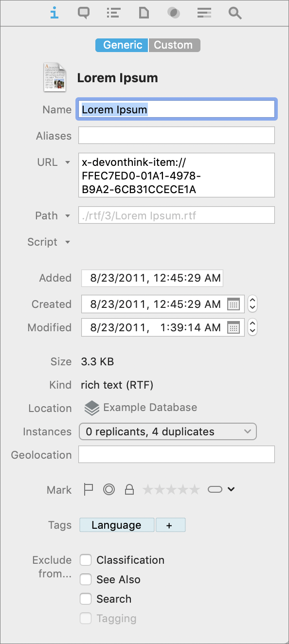 Figure 22: The Info inspector lets you change numerous document characteristics.