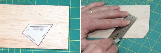 Transfer the fin guide to the balsa wood, then cut out all three fins.