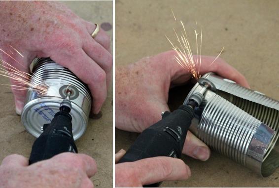 Cut the bottom from a tin can, and then cut the can from top to bottom.