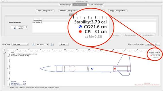 As soon as you load a file in a rocket simulator, it will show you the center of gravity, center of pressure, and caliber. OpenRocket calls the caliber “Stability.”