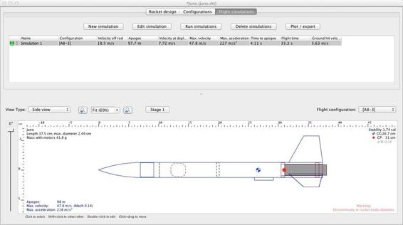 Run the simulation to see the projected altitude, speed, and other parameters.