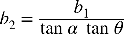 The new tracking equation will use an angle α. Dropping a line from apogee splits the baseline into two components, b1 and b2, that add to B.