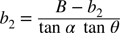 The new tracking equation will use an angle α. Dropping a line from apogee splits the baseline into two components, b1 and b2, that add to B.