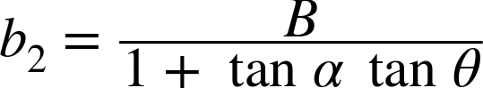 The new tracking equation will use an angle α. Dropping a line from apogee splits the baseline into two components, b1 and b2, that add to B.