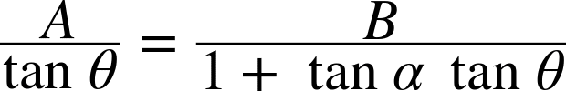 The new tracking equation will use an angle α. Dropping a line from apogee splits the baseline into two components, b1 and b2, that add to B.