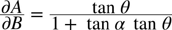 The new tracking equation will use an angle α. Dropping a line from apogee splits the baseline into two components, b1 and b2, that add to B.