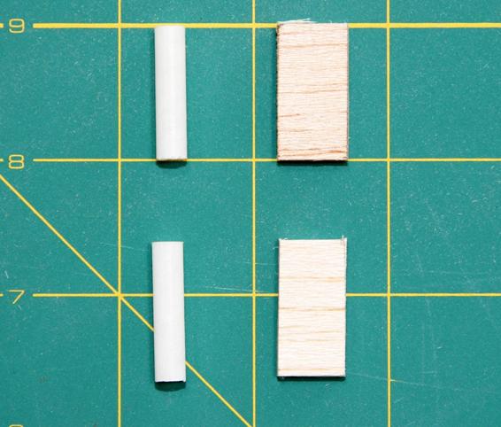 Cut two 1” x 1/2” launch lug standoffs from 3/32” balsa. Cut two 1"-long launch lugs for a 1/8” launch rod.