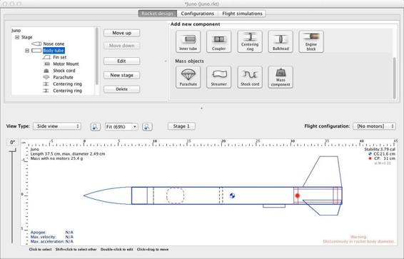 Add a mass component to account for the weight of payloads, paint, and so forth. Select the component where the mass will be, then click on the “Mass component” button.