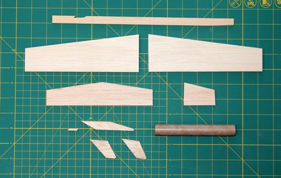 You should end up with this assortment of wood and body tube parts after finishing the basic cuts.