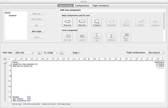 OpenRocket starts with a window for a new rocket. You can also create a new rocket with the New menu command.
