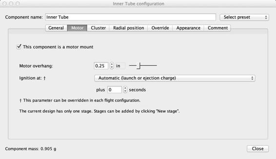 Select the motor mount checkbox.