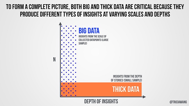 An illustration of the difference between big data and “thick data’ by Tricia Wang