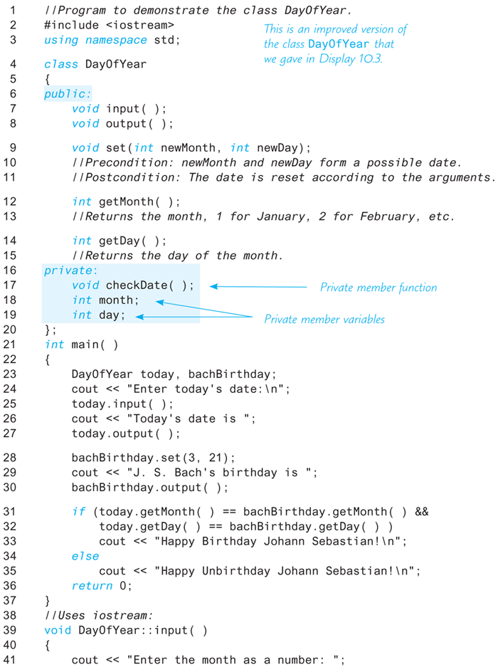 An illustration shows a code segment demonstrating a “Class” with “Private Members.”