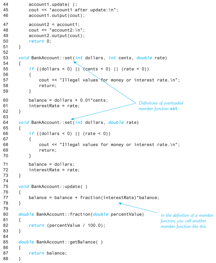 An illustration shows the continued part of the previous  code segment of a “BankAccount Class.”