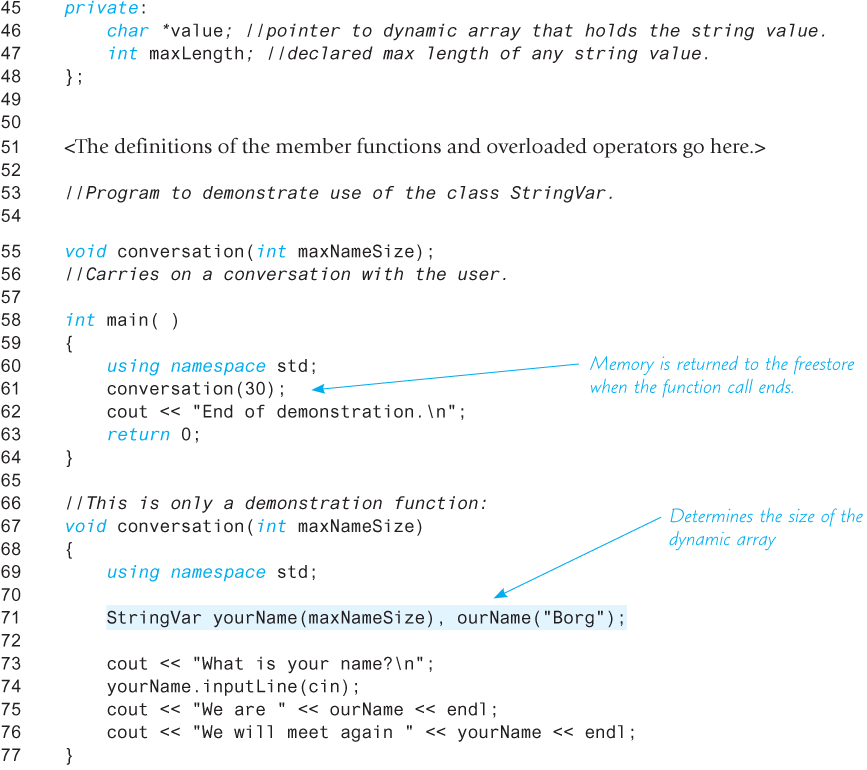 An illustration shows a program using the “StringVar Class.”