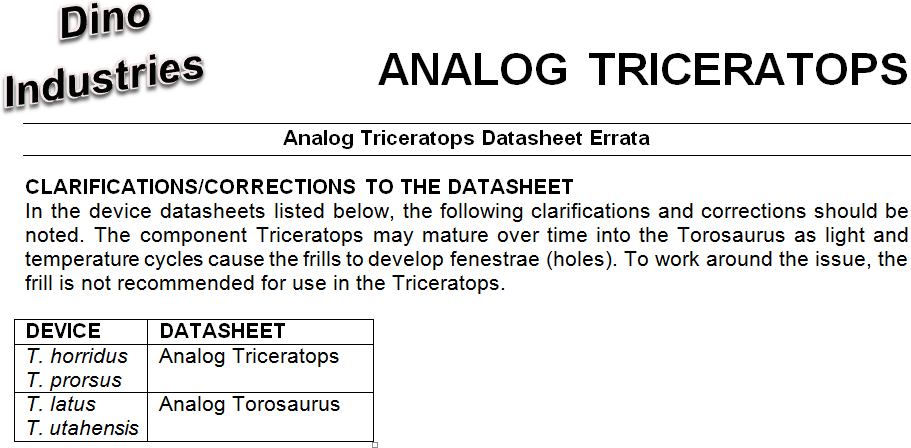 Analog Triceratops errata