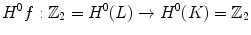 $$ H^0f: {\mathbb Z}_2=H^0(L) \rightarrow H^0(K)={\mathbb Z}_2 $$