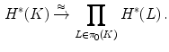 $$\begin{aligned} H^*(K) \xrightarrow {\approx } \prod _{L\in \pi _0(K)} H^*(L) \, . \end{aligned}$$