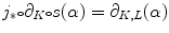 $$j_*{\scriptstyle \circ } \partial _K{\scriptstyle \circ } s(\alpha )=\partial _{K,L}(\alpha )$$