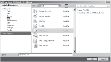 Add a WCF data service to an ASP.NET Web application.