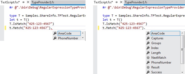 IntelliSense affected by the base type; Match is used as the base type in the image on the right