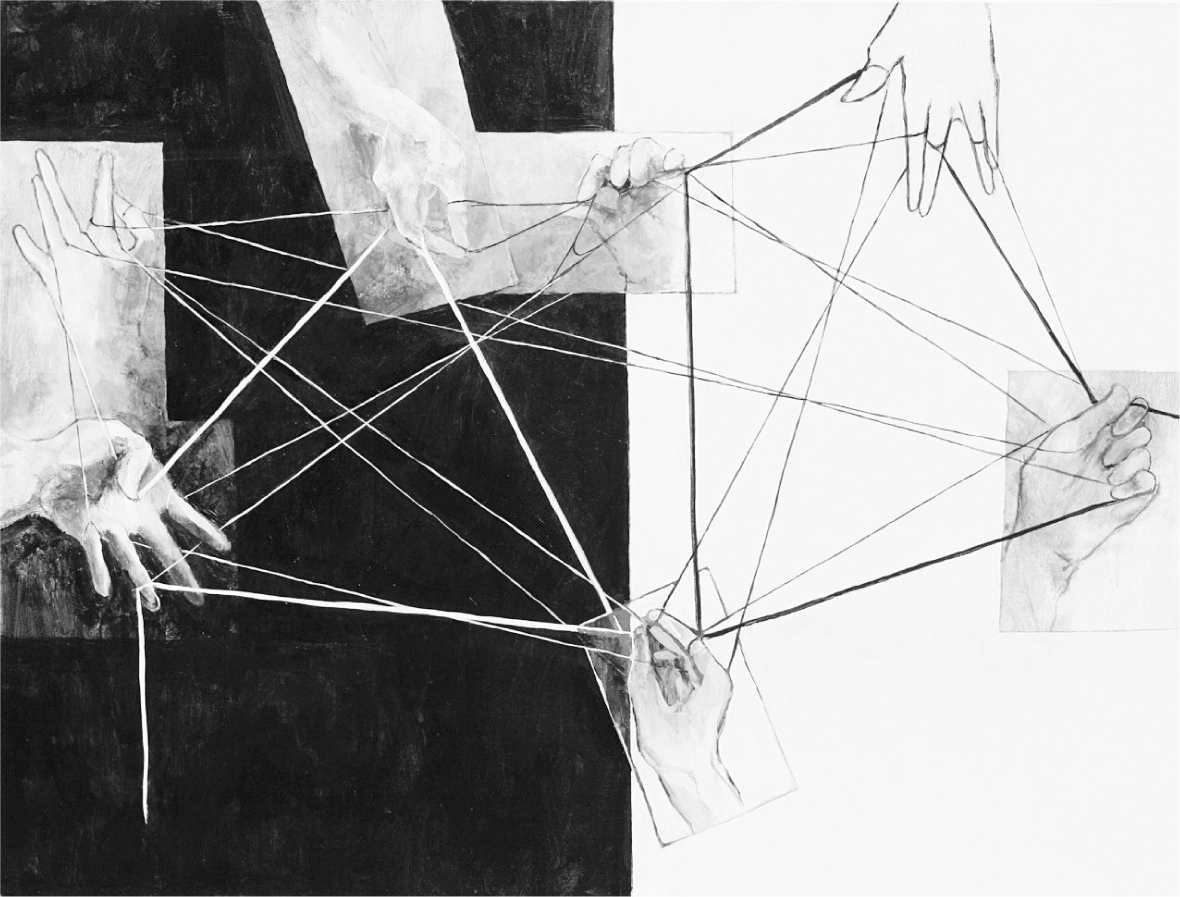 Fig. 2.2  Cat’s Cradle/String Theory, Baila Goldenthal, 2008. Olio su tela, 90 x 120 cm. Per gentile concessione di Maurya Simon e Tamara Ambroson