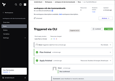 Ausgabe des Befehls terraform apply in der Terraform Cloud