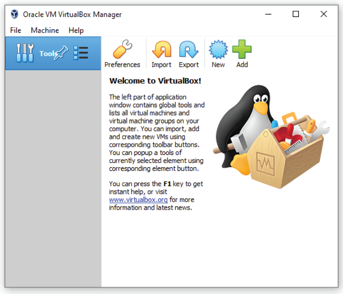 Snapshot of the VirtualBox Manager