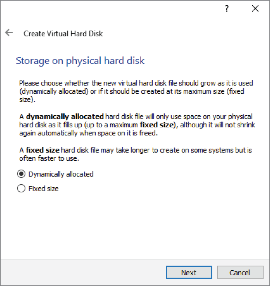 Snapshot of the Storage On Physical Hard Disk window