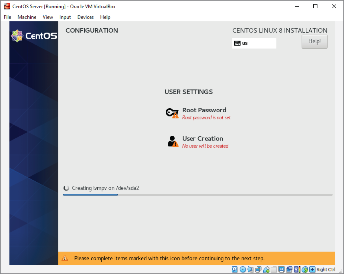 Snapshot of starting the installation and the configuration window appears