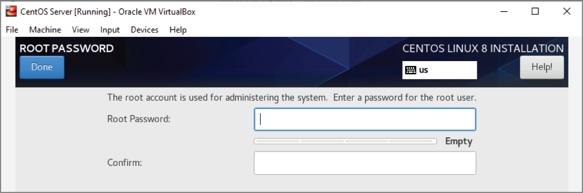 Snapshot of entering Root Password