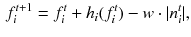 $$\begin{aligned} f_i^{t+1} = f_i^t + h_i(f_i^{t}) - w \cdot |n_i^t|, \end{aligned}$$