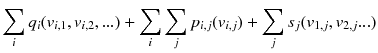 $$\sum _i q_i(v_{i,1}, v_{i,2}, ...) + \sum _i \sum _j p_{i,j}(v_{i,j}) + \sum _j s_j(v_{1,j}, v_{2,j}...)$$