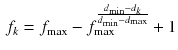 $$\begin{aligned} f_k = f_{\max } - f_{\max }^{\frac{d_{\min } - d_k}{d_{\min } - d_{\max }}}+1 \end{aligned}$$