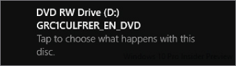 Screenshot of a prompt message with an instruction to tap it to choose what happens with the disc.