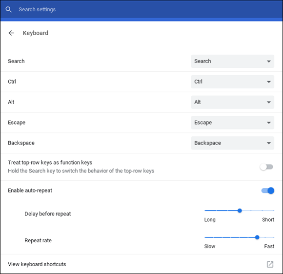 Snapshot of the Keyboard Settings dialog box.