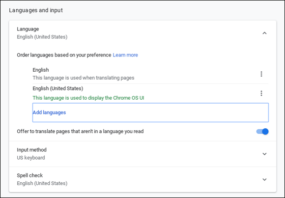 Snapshot of the Languages and Input dialog box, where more languages can be added.