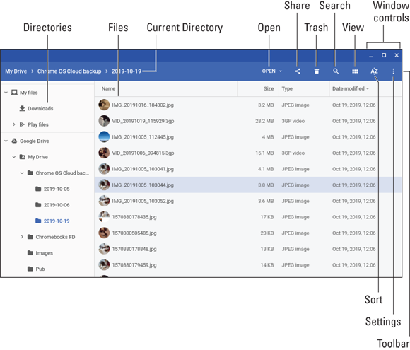 Snapshot of using the Chromebook Files app for access and manage files.