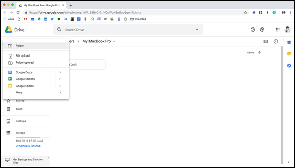 Snapshot of uploading files to the Google Drive from a Mac using a browser.