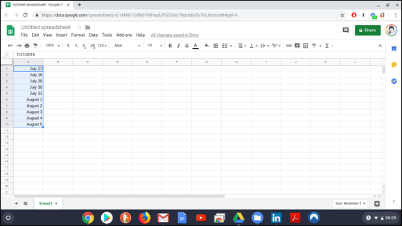 Snapshot of sheets completes the sequence of dates.