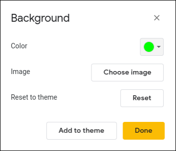 Snapshot of the Background window in Google Slides.