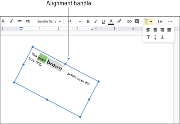 Snapshot of changing the alignment of text in Google Slides.