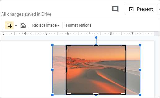 Snapshot of cropping an image in Google Slides.