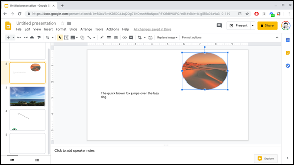 Snapshot of masking an image in Google Slides.