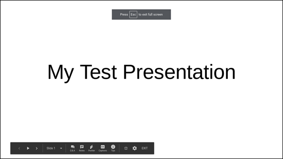 Snapshot of viewing a presentation in Presentation mode.