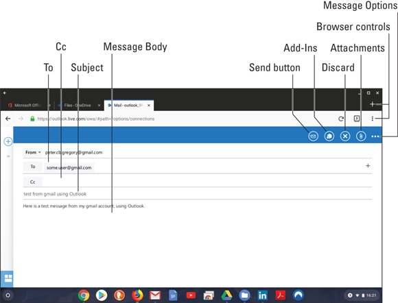 Snapshot of composing a new message with Outlook.