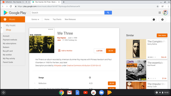 Snapshot of purchasing music on Google Play Music.